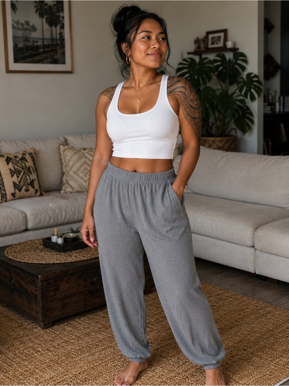 shosho Gray Cozy Track Joggers
